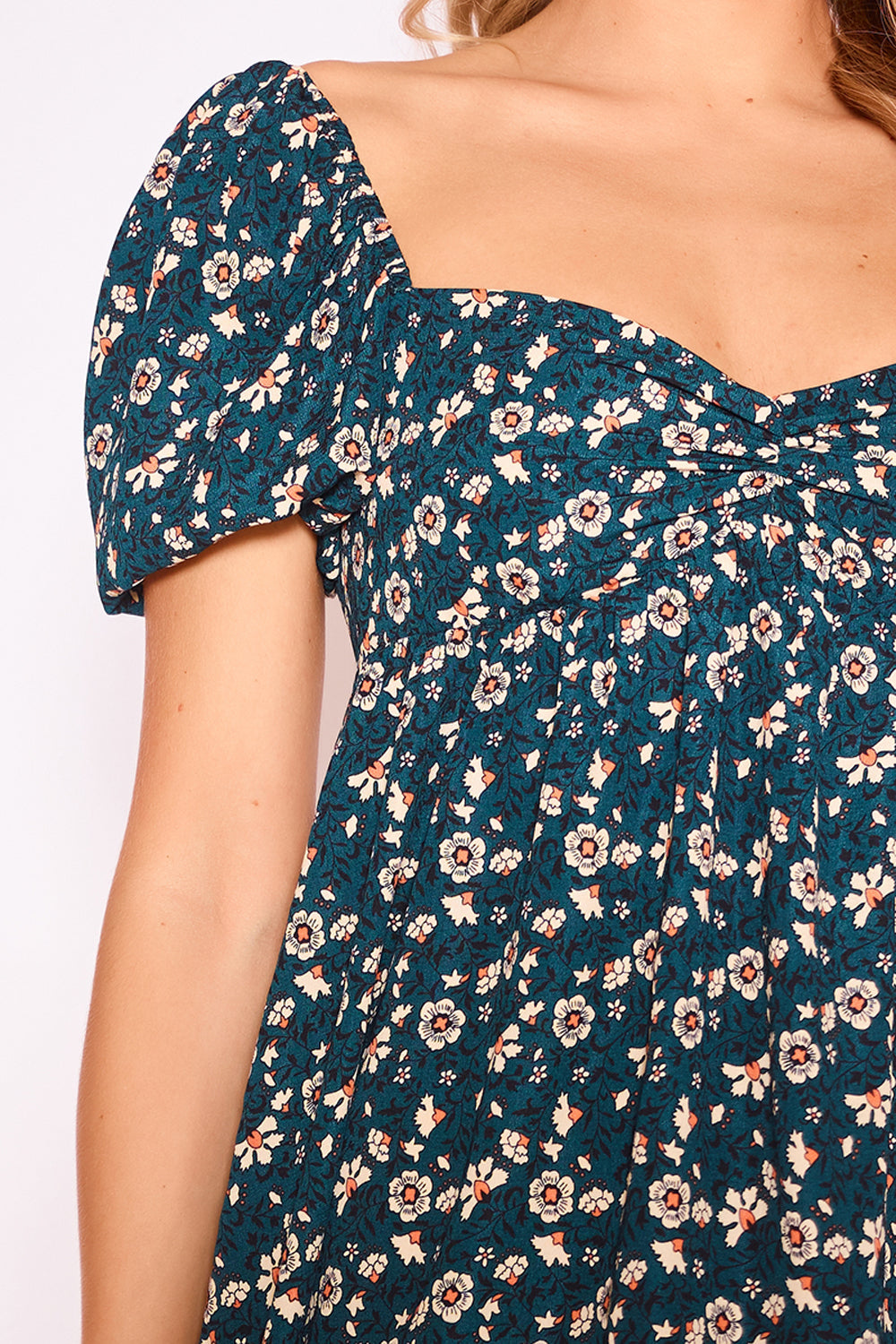 Short Sleeve Floral Green Dress