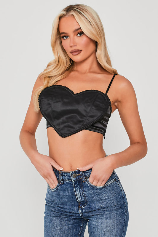 Heart Shaped Crop Top Black