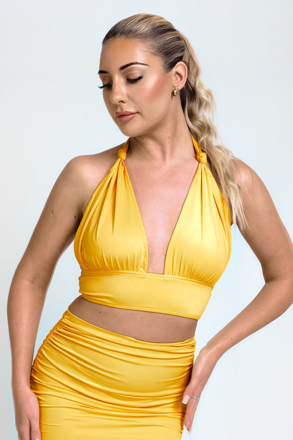 Knot Detail Halter Crop Top Yellow