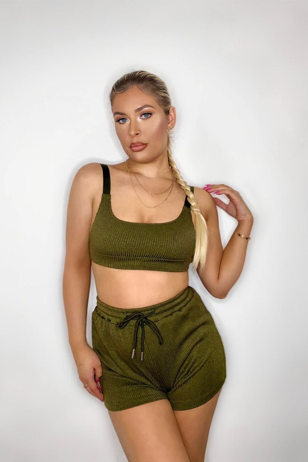 Rib Drawstring Lounge Shorts Khaki