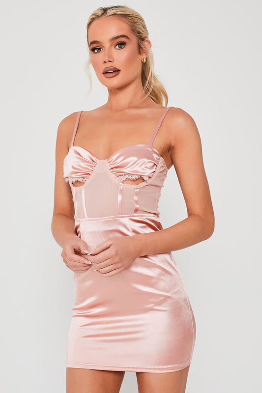 Cutout Bust Bodycon Mini Dress Rose Pink