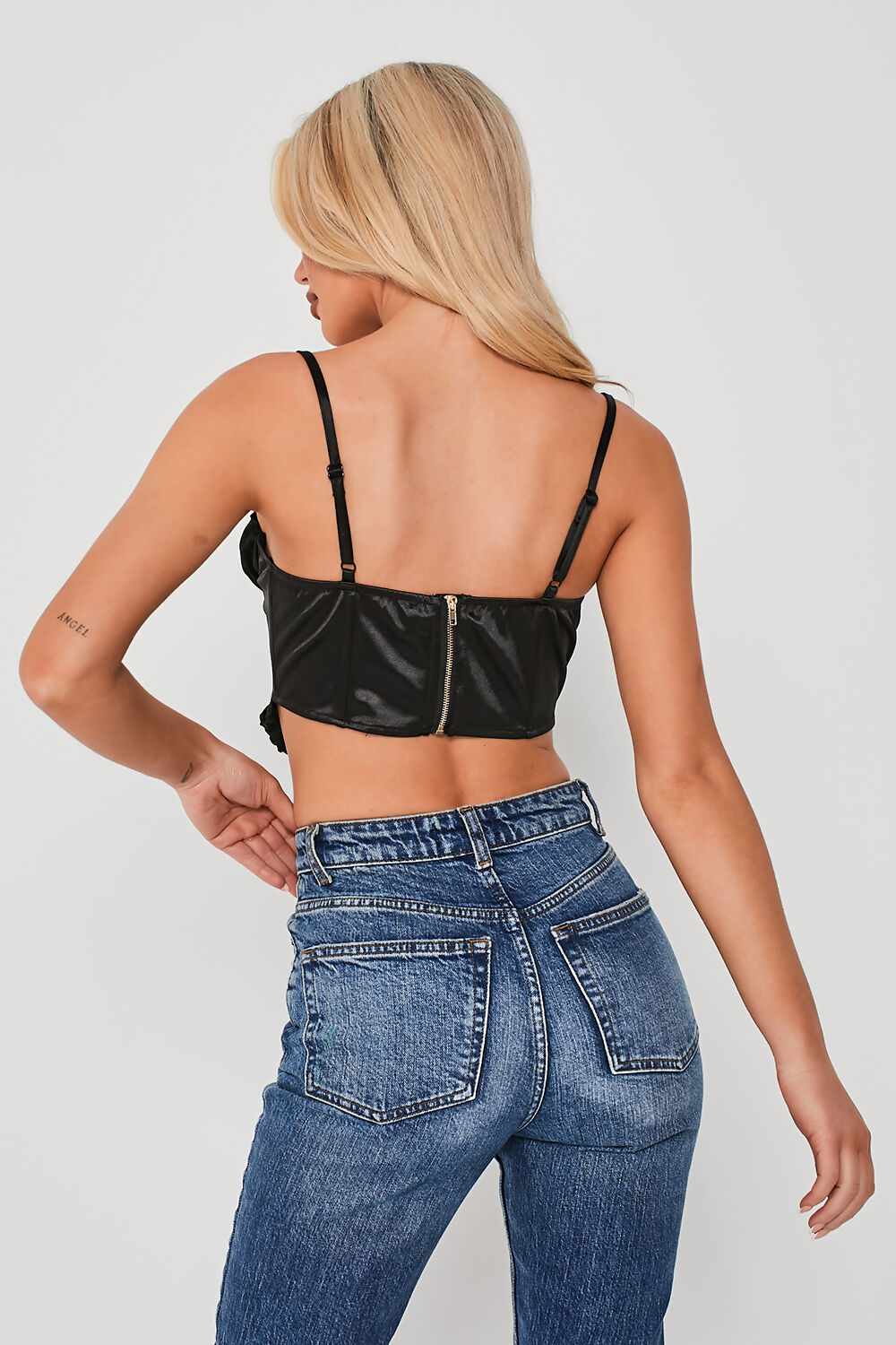 Shaped Ruched Crop Top Black