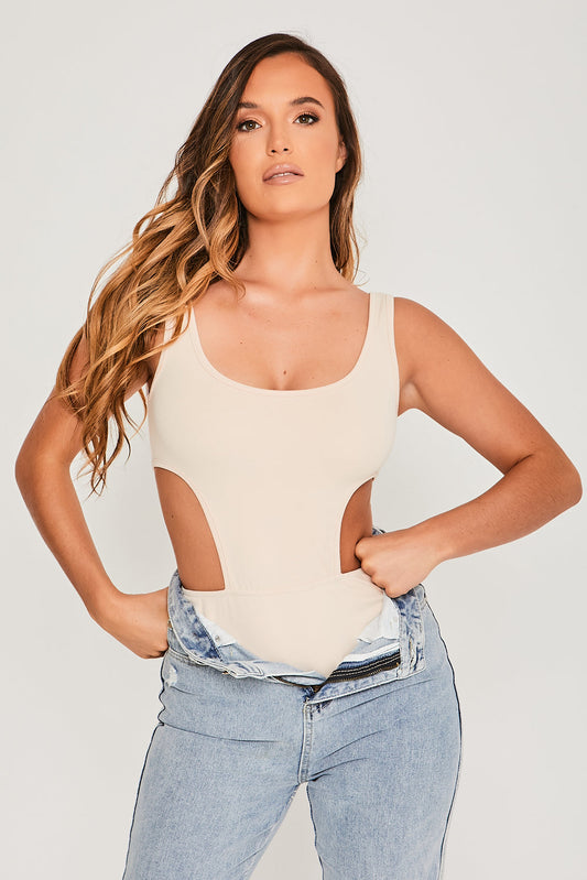 Scoop Neck Bodysuit With Cut Out Details Ecru