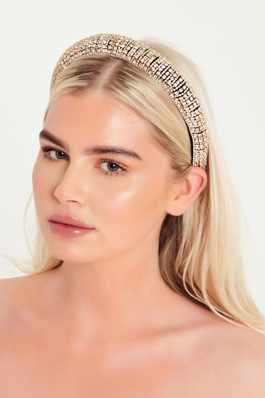 Violet Velvet Base Diamante Embellished Headband Gold