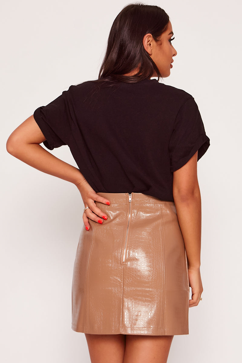 PU A Shape Short Skirt Nude