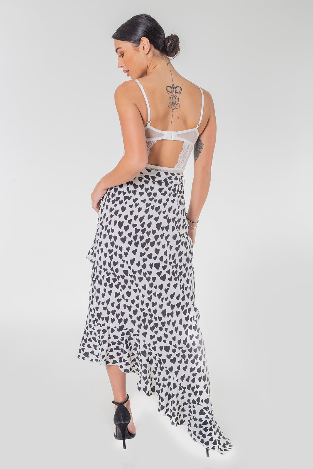 Heart Detailed Wrap Midi Skirt White