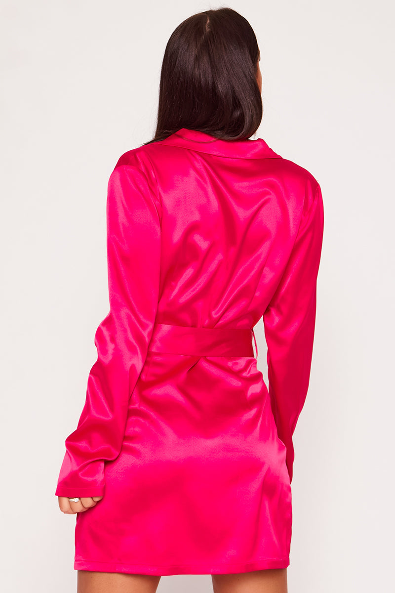 Tired Satin Blazer Dress Hot Pink