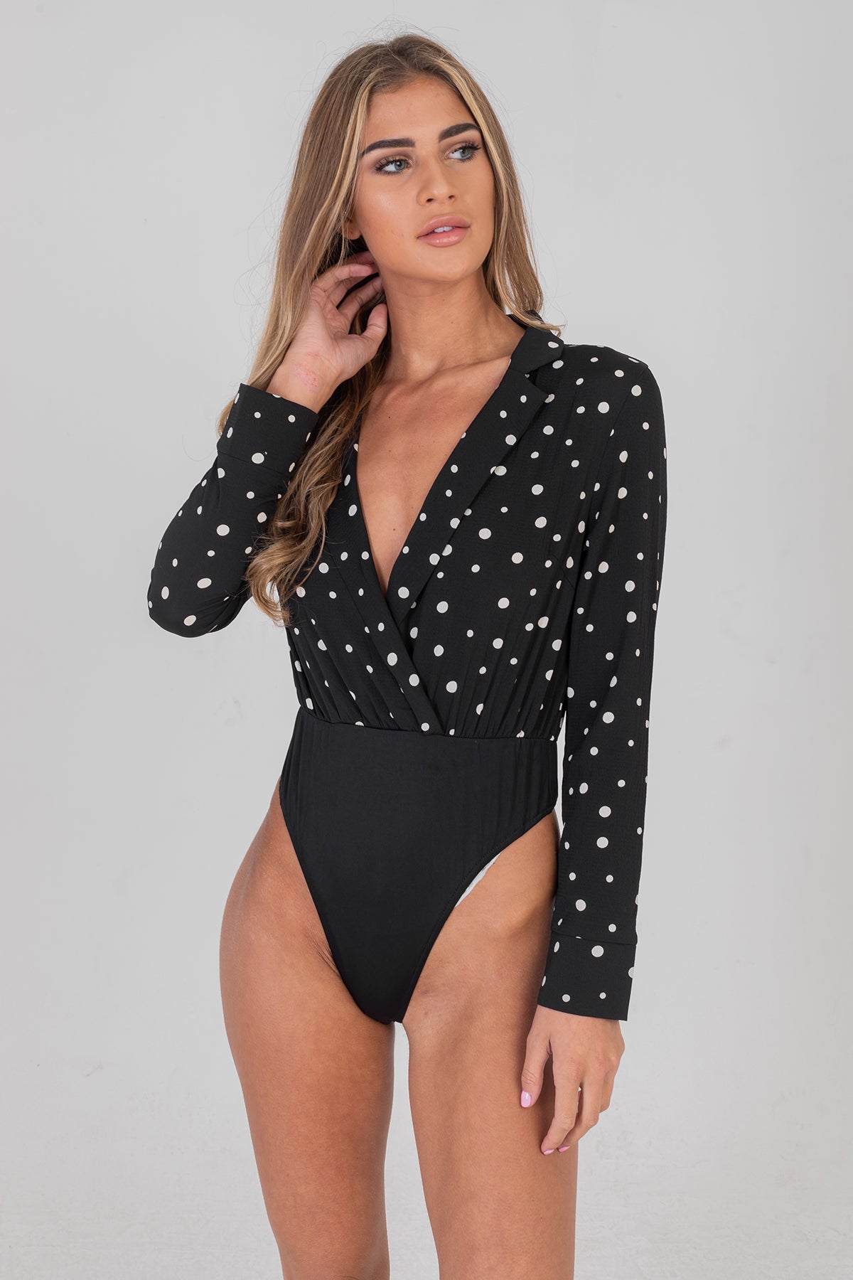 Polkadot Shirt Bodysuit Black