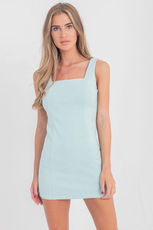 Suede Square Neck Dress Mint