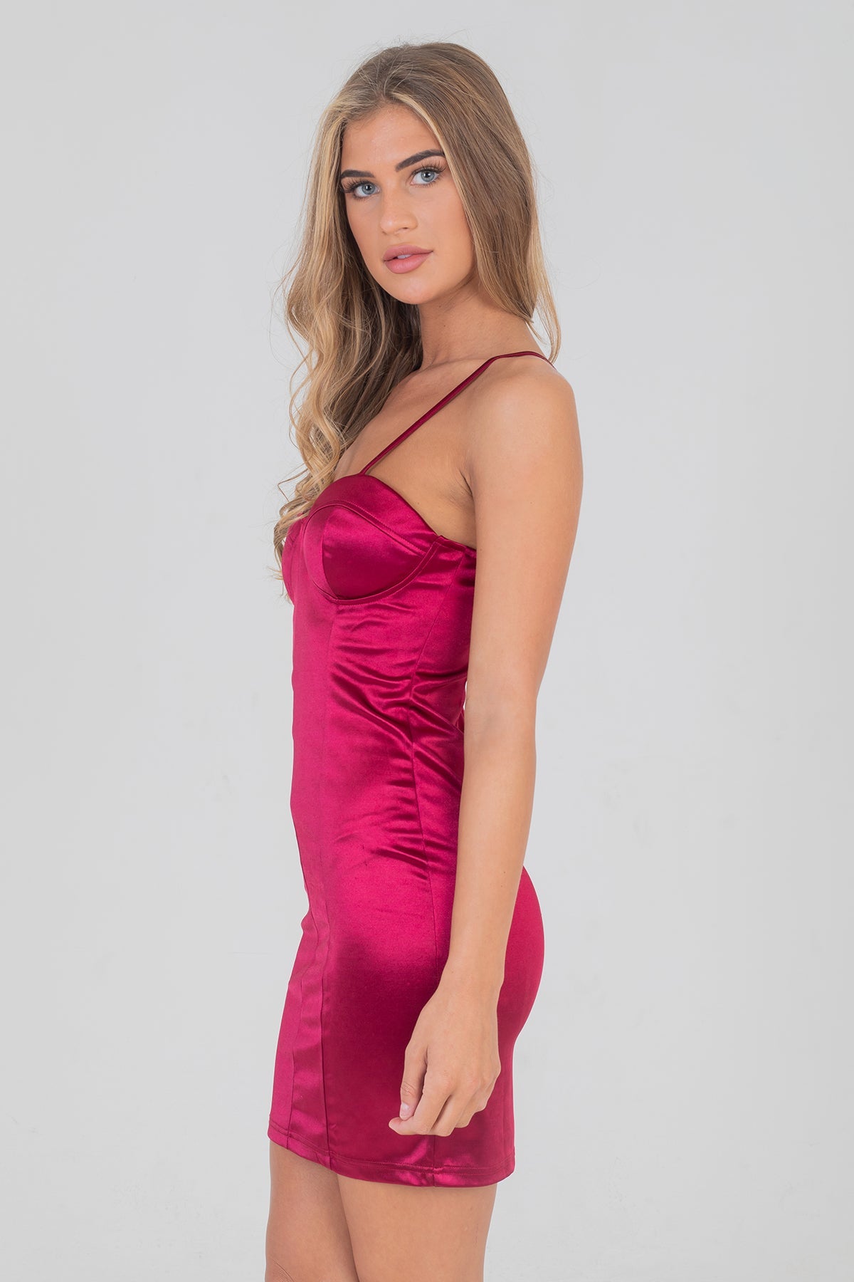 Satin Bodycon Midi Dress Wine