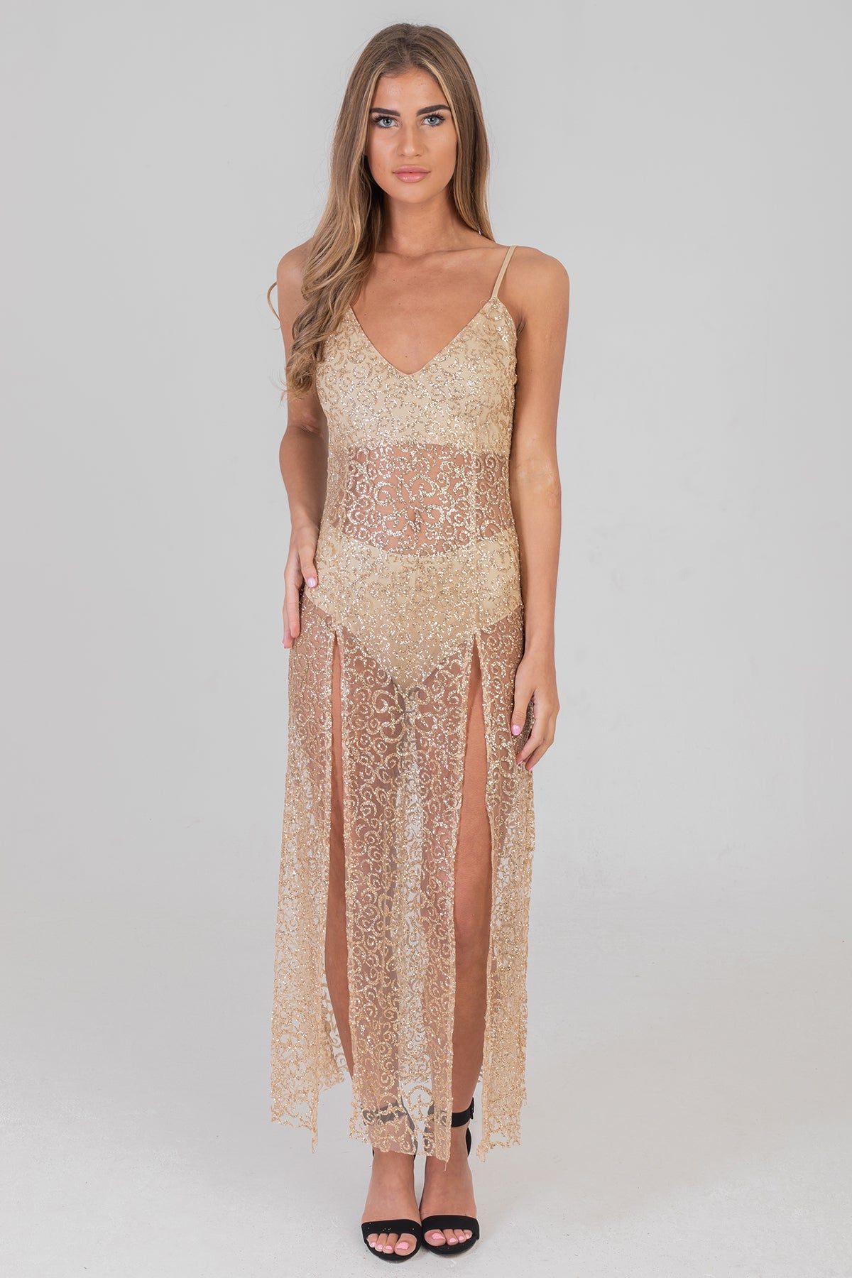 Cami Glitter Maxi With Split Gold