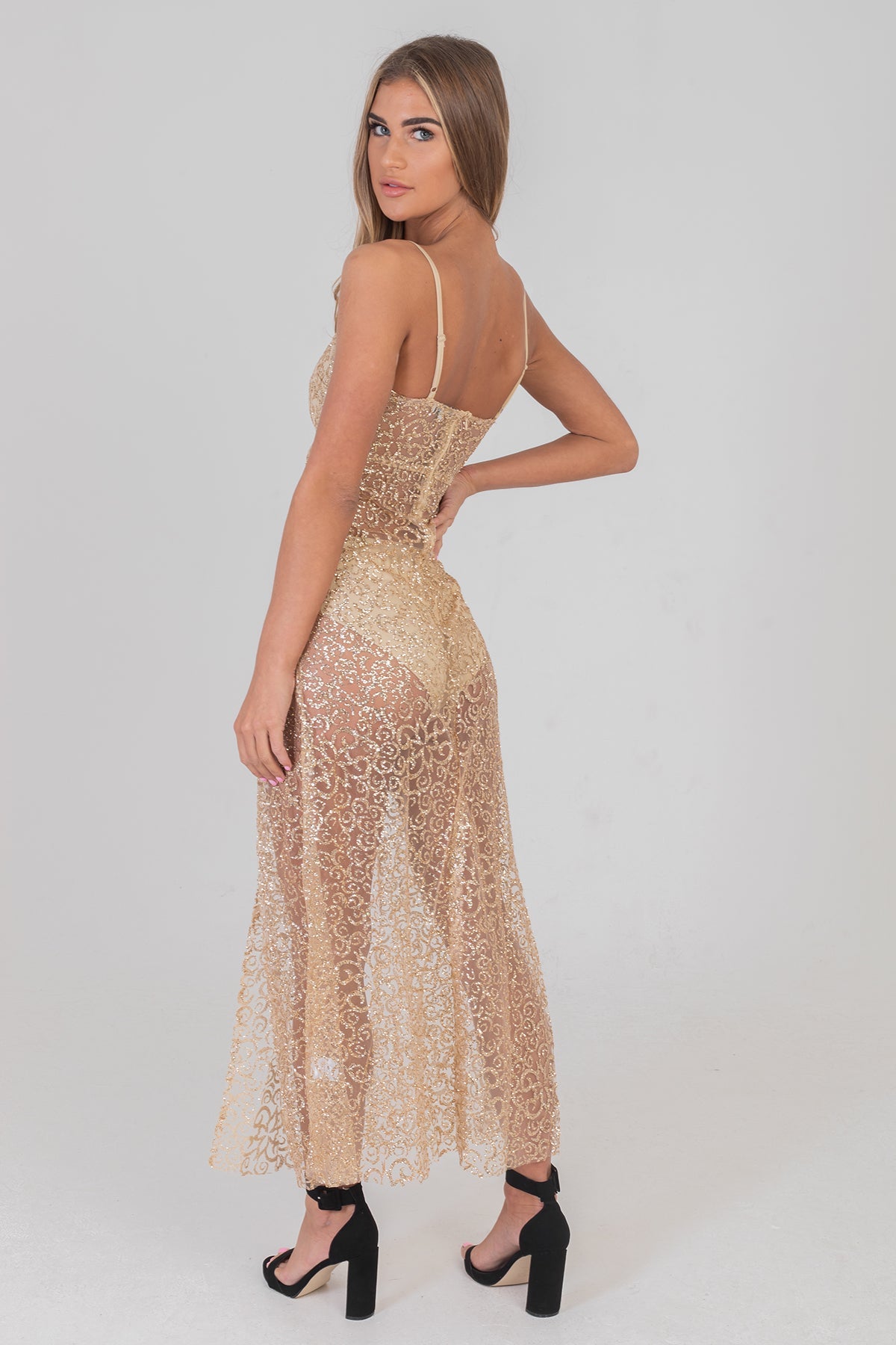 Cami Glitter Maxi With Split Gold