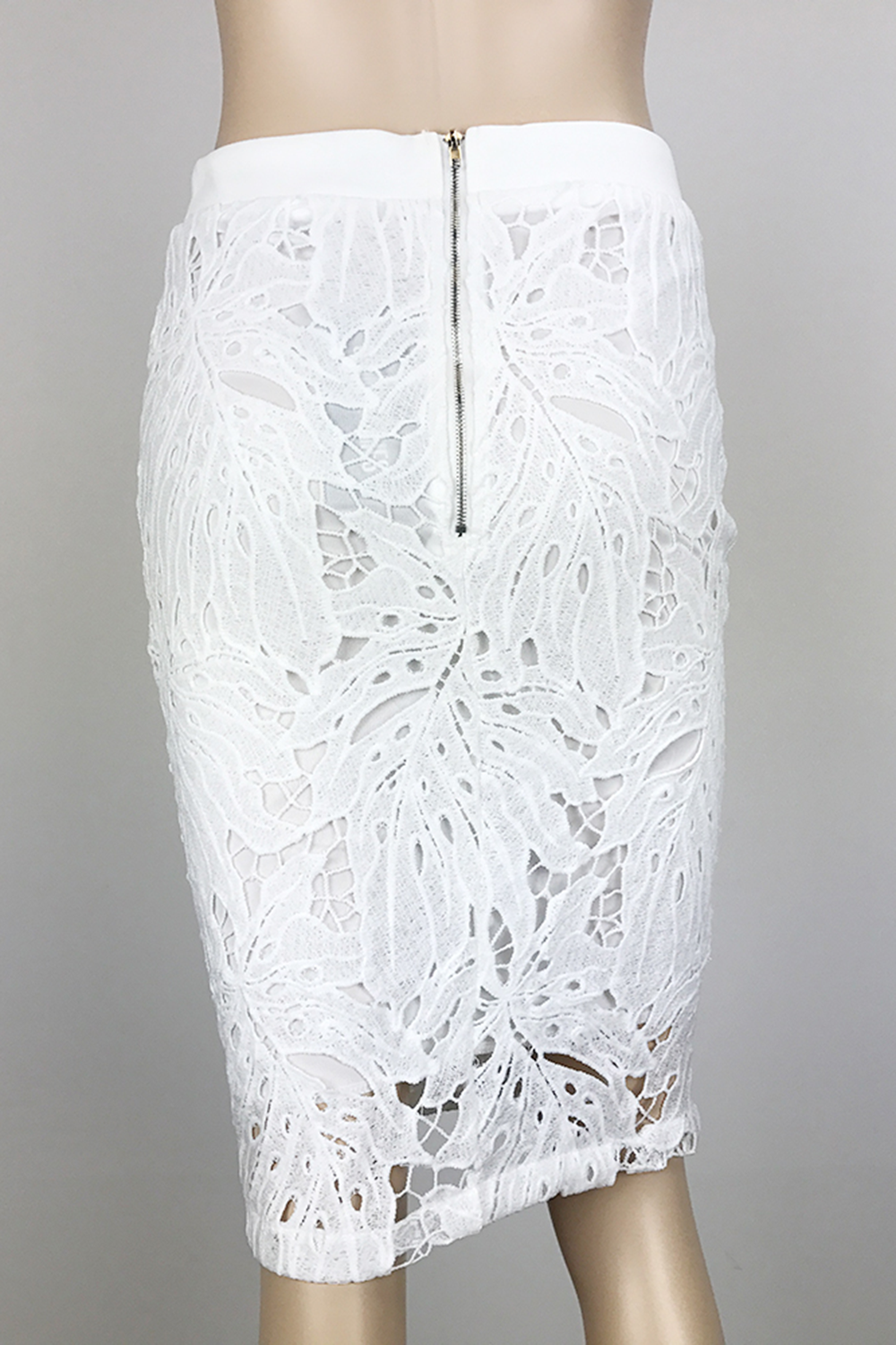 Lace Crochet Bodycon Skirt White