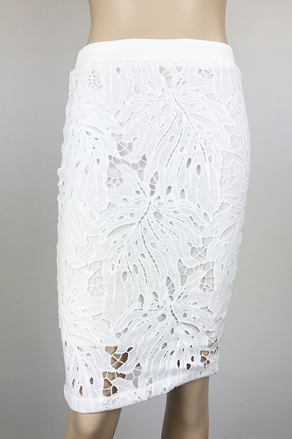 Lace Crochet Bodycon Skirt White