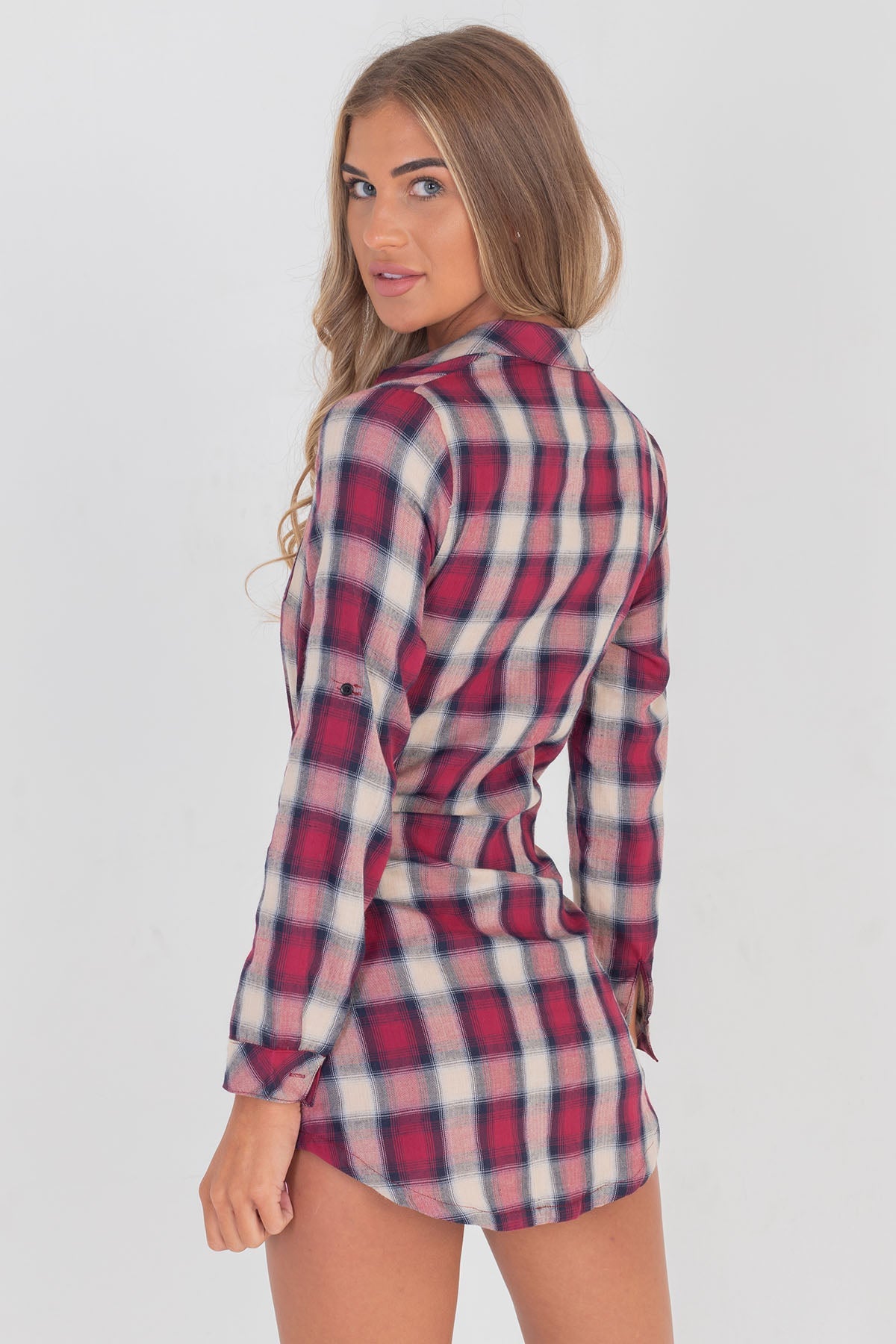 Gingham Mix Match Tie Up Shirt Dress Red